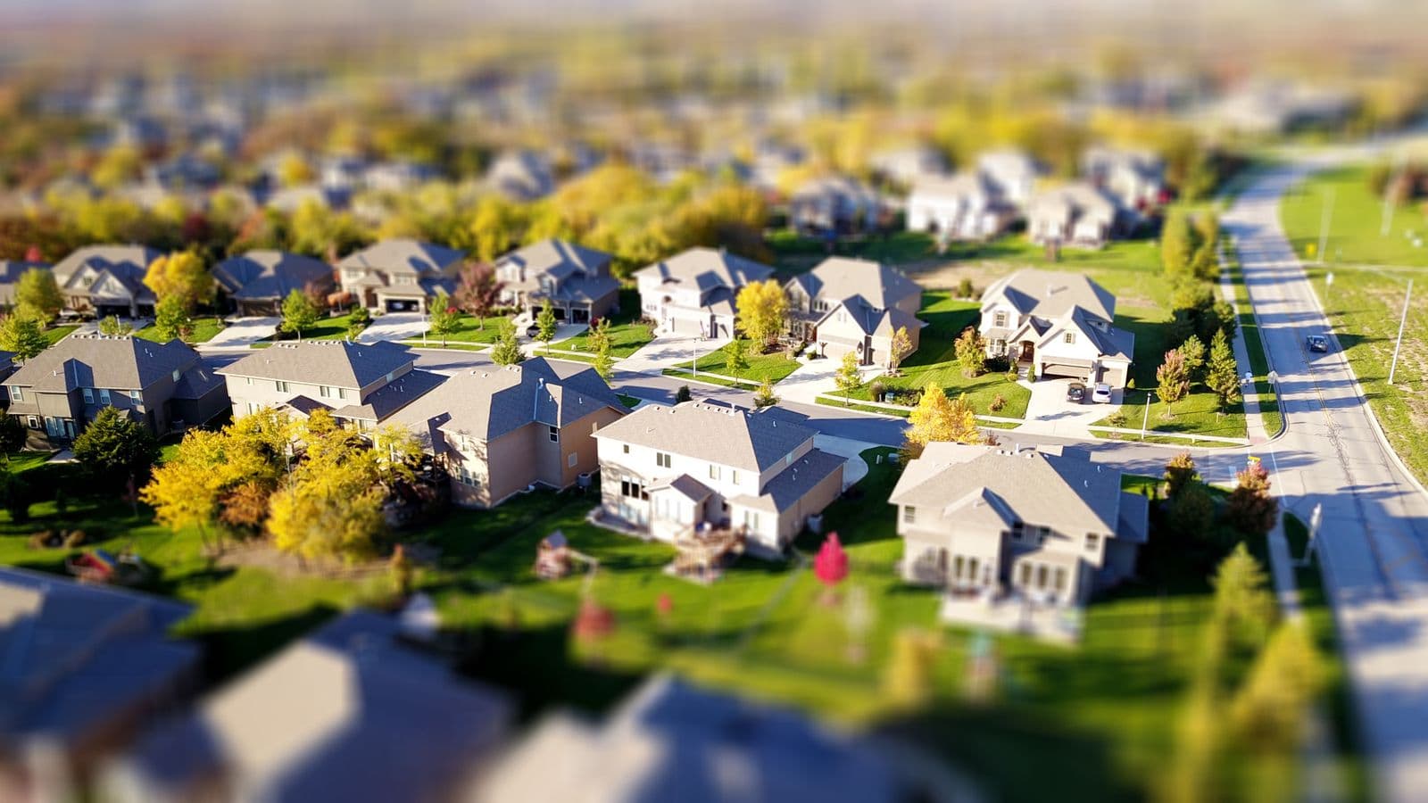 Aerial view of a suburban neighborhood full of single-family homes